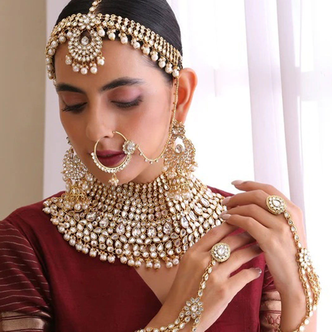 Classic Ivory Kundan Bridal Jewellery Set – Gold Finish Royal Collection