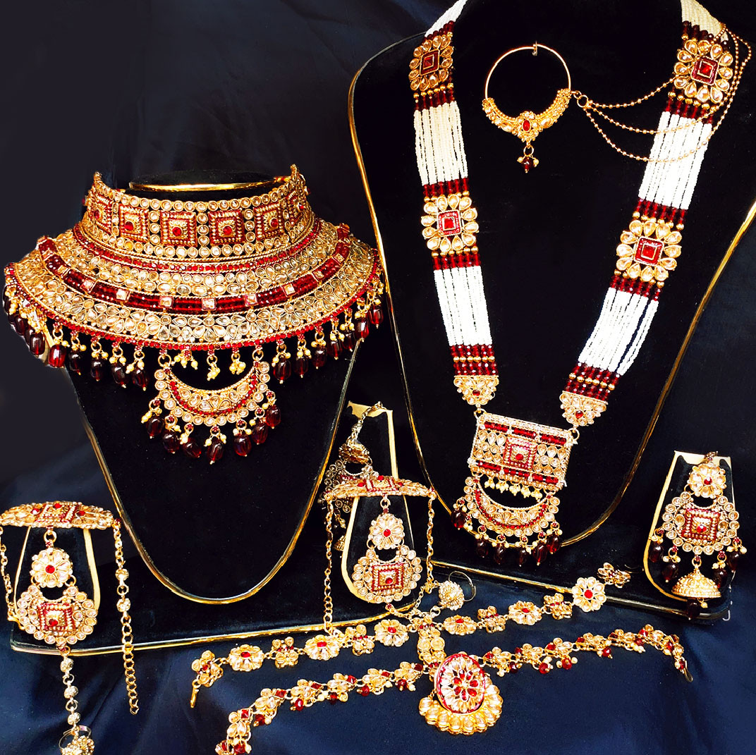 Royal Red Kundan Bridal Jewellery Set with Pearl Strands – Gold Finish Collection