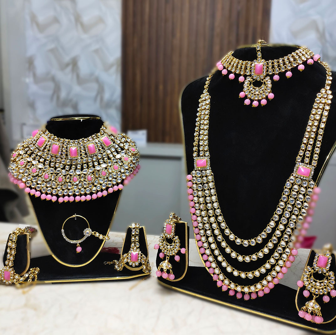 Royal Pink Kundan Bridal Jewellery Set – Gold Finish Wedding Collection